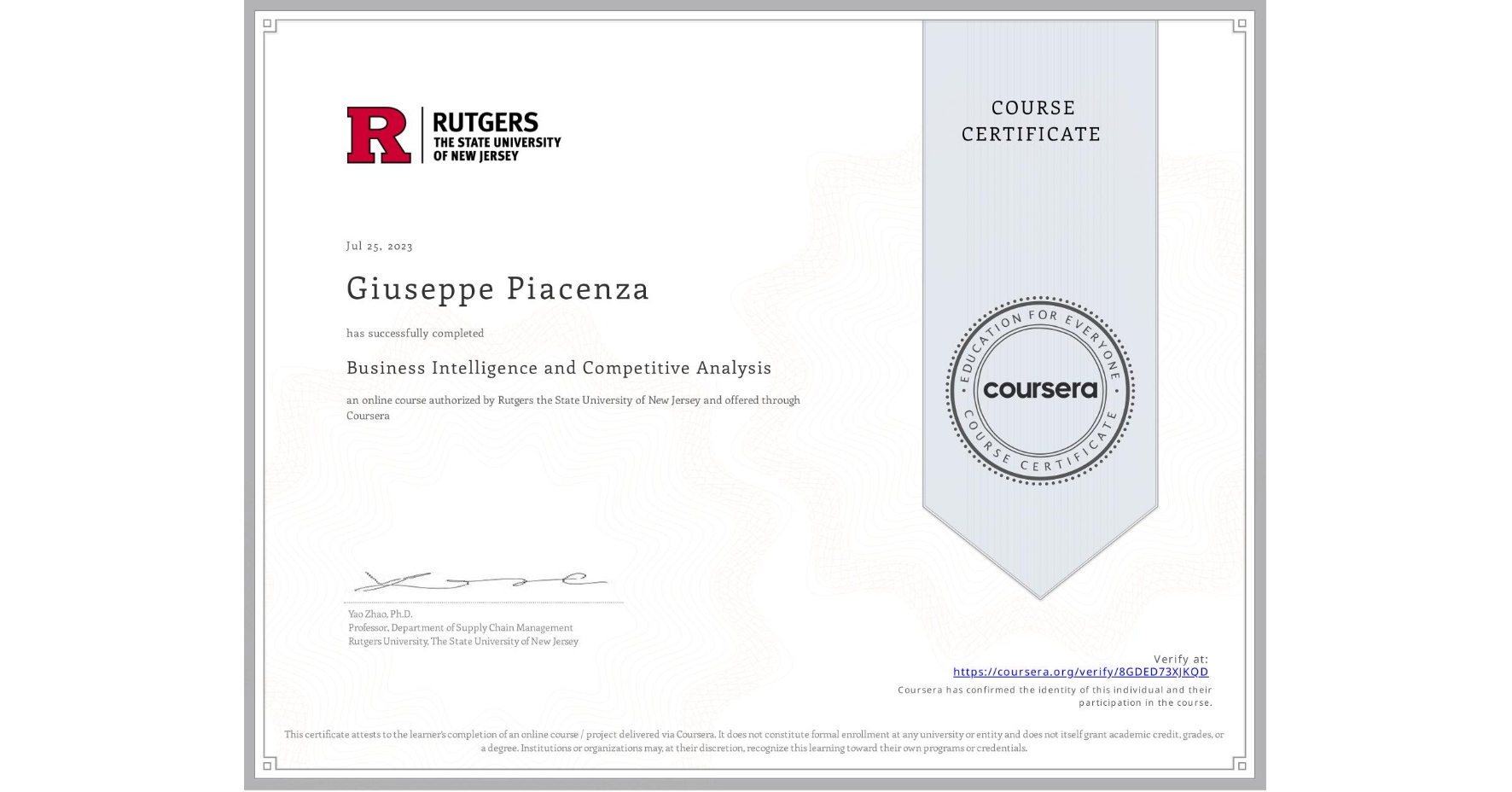 Rutgers BI Certificate